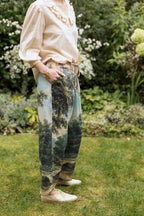 The Mythmaker Linen Crop Artist Pant w/ Boho Landscape Print