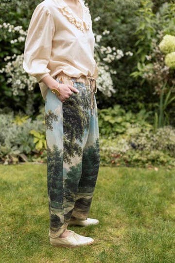 The Mythmaker Linen Crop Artist Pant w/ Boho Landscape Print