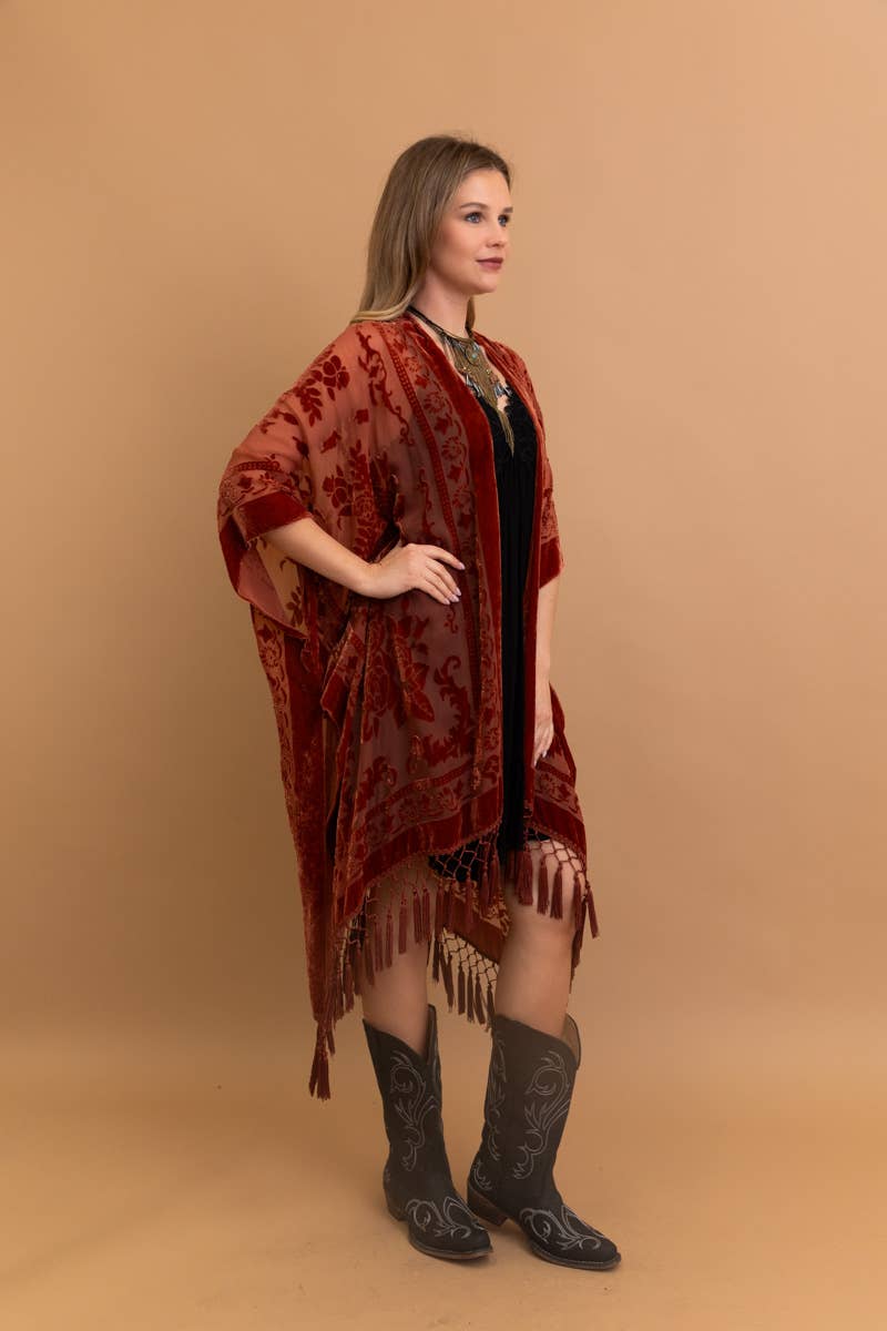 Bestselling Velvet Mesh Tapestry Tassel Kimono 💎