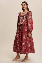 Floral Corset Ruffle Midi Dress