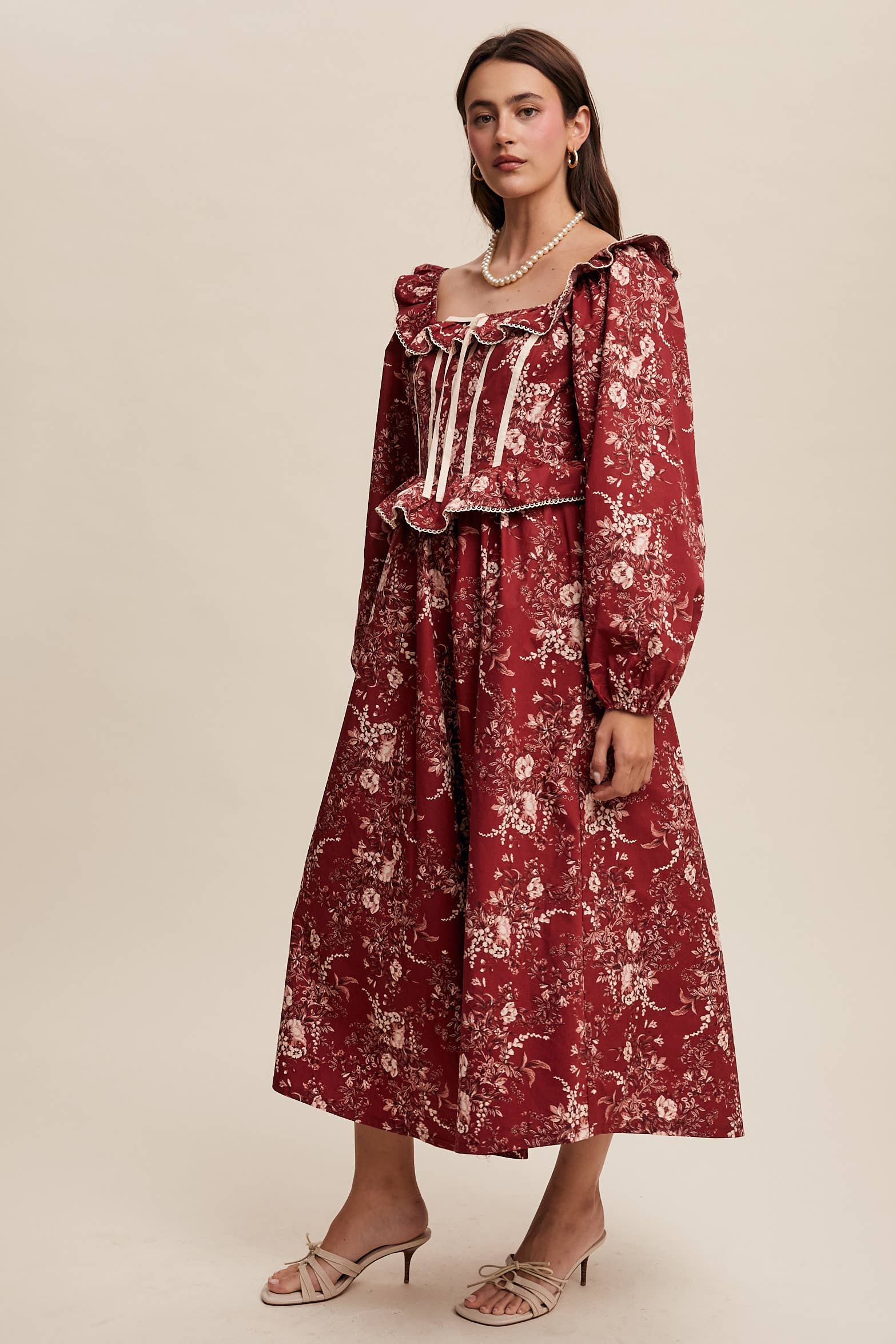 Floral Corset Ruffle Midi Dress