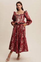 Floral Corset Ruffle Midi Dress