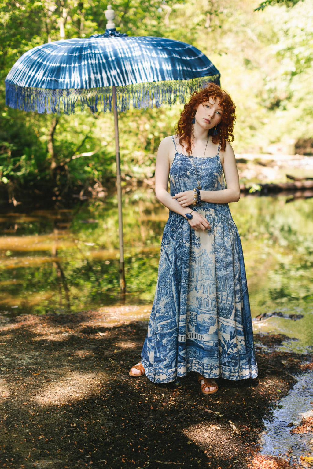 Let The Light In Bohéme Long Maxi Slip Dress w Delft Print
