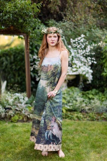 The Mythmaker Bohéme Maxi Slip Dress w/ landscape & unicorn