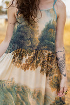 Awakening Bohéme Printed Long Maxi Slip Dress w/ Landscape