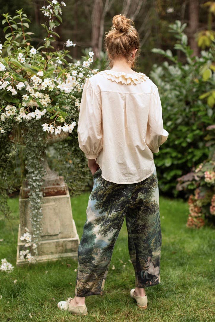 The Mythmaker Linen Crop Artist Pant w/ Boho Landscape Print