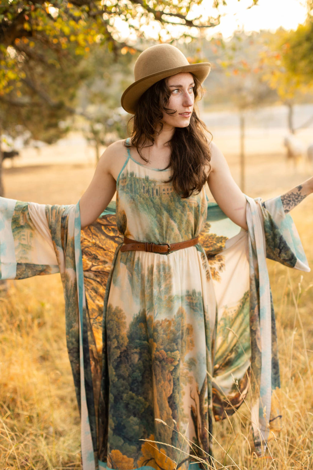 Awakening Bohéme Printed Long Maxi Slip Dress w/ Landscape