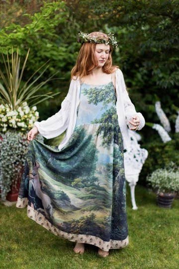 The Mythmaker Bohéme Maxi Slip Dress w/ landscape & unicorn