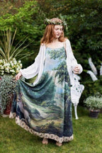 The Mythmaker Bohéme Maxi Slip Dress w/ landscape & unicorn