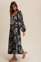 Floral Corset Ruffle Midi Dress
