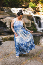 Let The Light In Bohéme Long Maxi Slip Dress w Delft Print