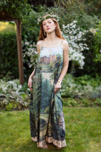 The Mythmaker Bohéme Maxi Slip Dress w/ landscape & unicorn