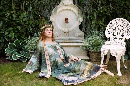 The Mythmaker Bohéme Maxi Slip Dress w/ landscape & unicorn