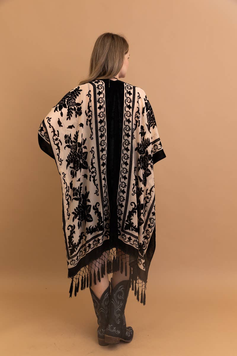 Bestselling Velvet Mesh Tapestry Tassel Kimono 💎