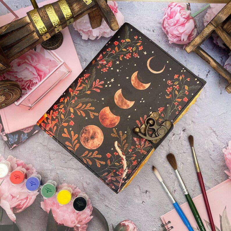 Moon Phase Handmade grimoire vintage journal book of shadows