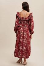 Floral Corset Ruffle Midi Dress