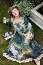 The Mythmaker Bohéme Maxi Slip Dress w/ landscape & unicorn