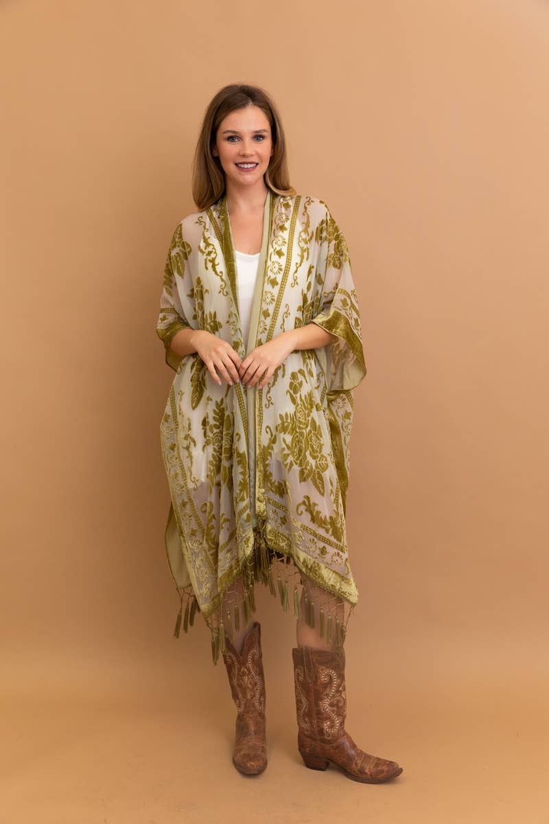 Bestselling Velvet Mesh Tapestry Tassel Kimono 💎