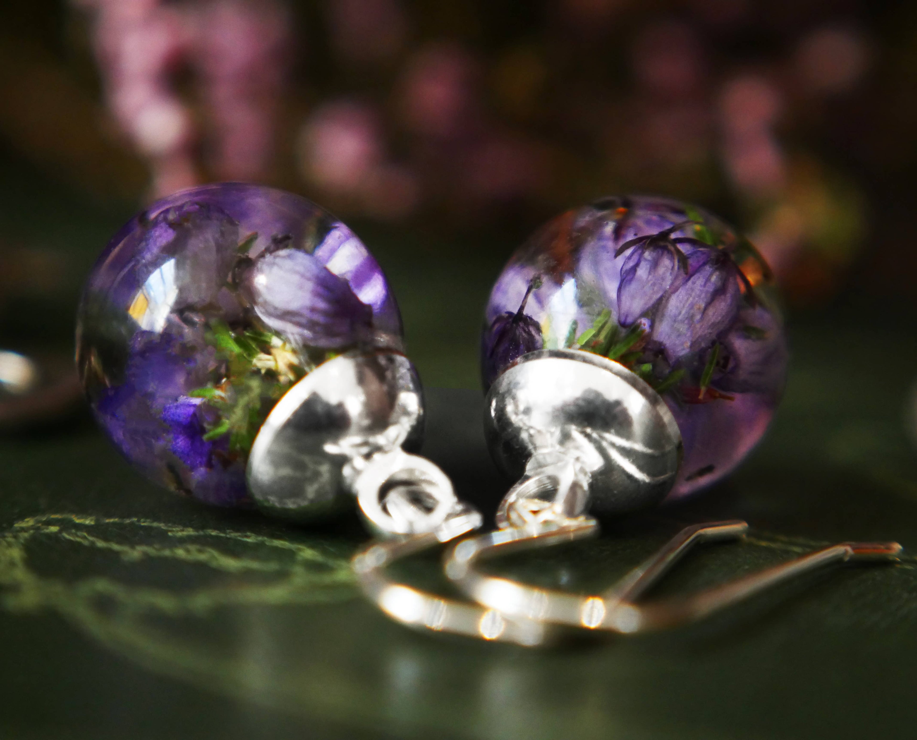 Scottish Highland Heather Drop Earrings In Sterling Silver