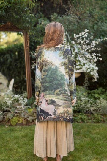 The Mythmaker Matinée Duster Kimono w/ landscape & unicorn