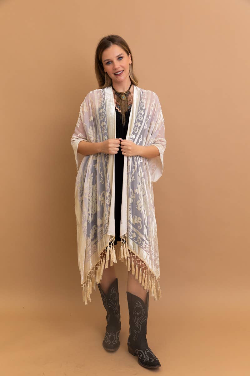 Bestselling Velvet Mesh Tapestry Tassel Kimono 💎