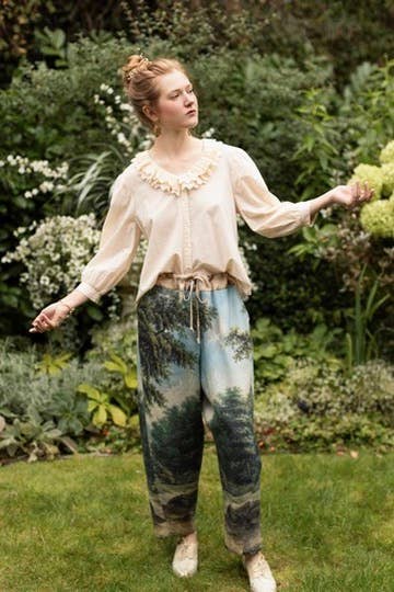 The Mythmaker Linen Crop Artist Pant w/ Boho Landscape Print