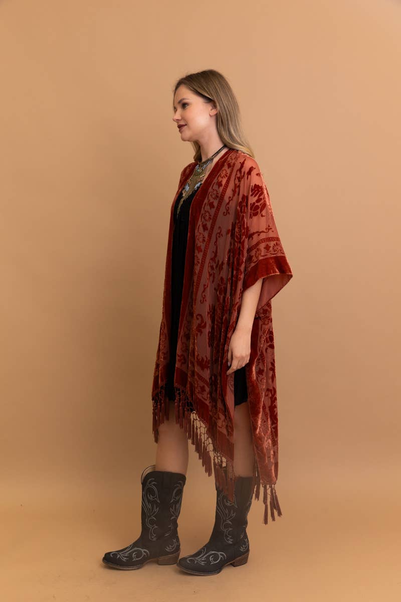 Bestselling Velvet Mesh Tapestry Tassel Kimono 💎