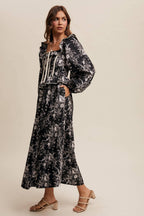 Floral Corset Ruffle Midi Dress