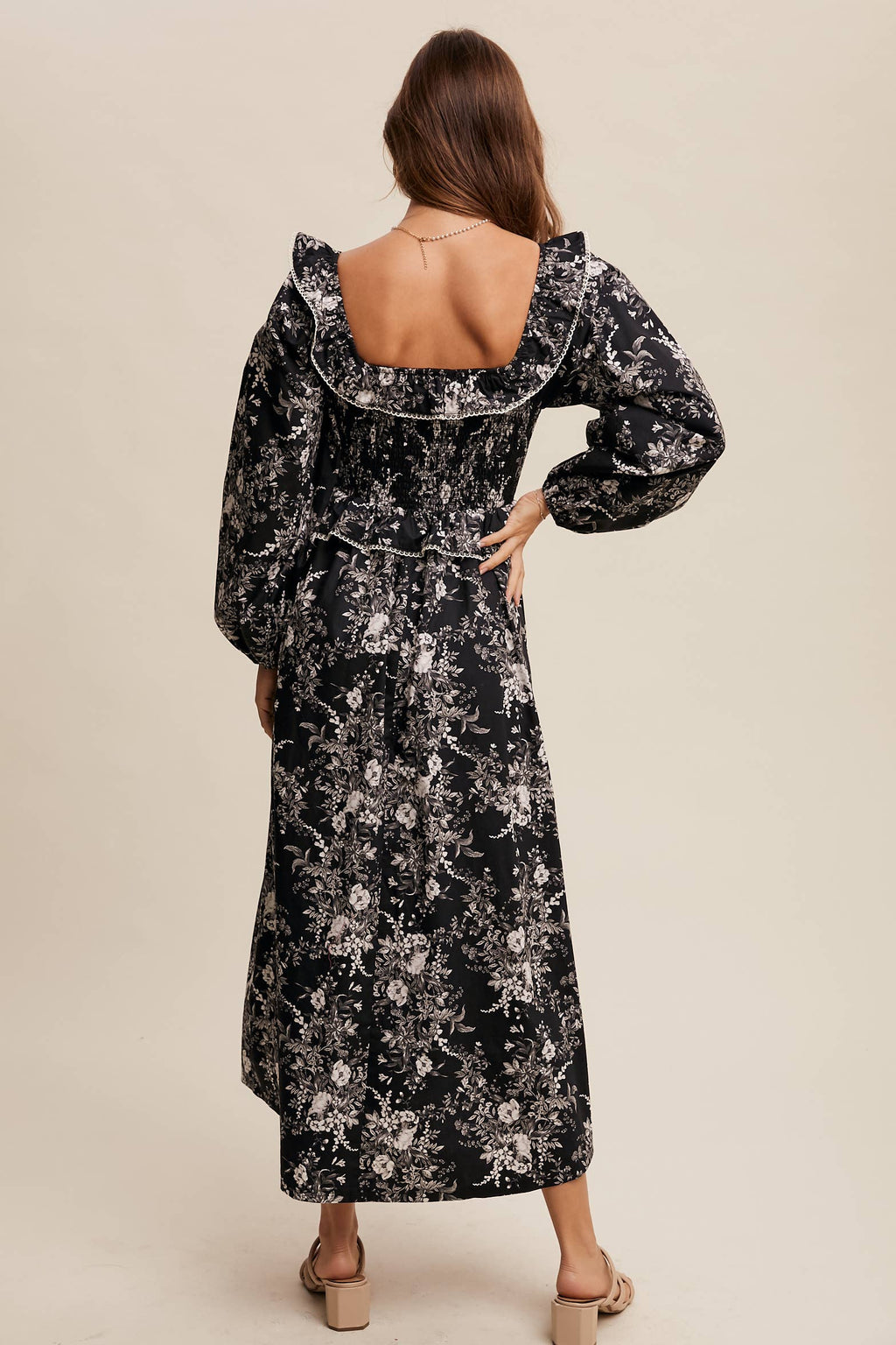 Floral Corset Ruffle Midi Dress