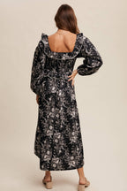 Floral Corset Ruffle Midi Dress