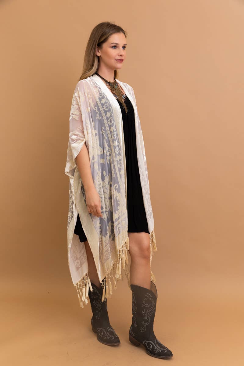 Bestselling Velvet Mesh Tapestry Tassel Kimono 💎