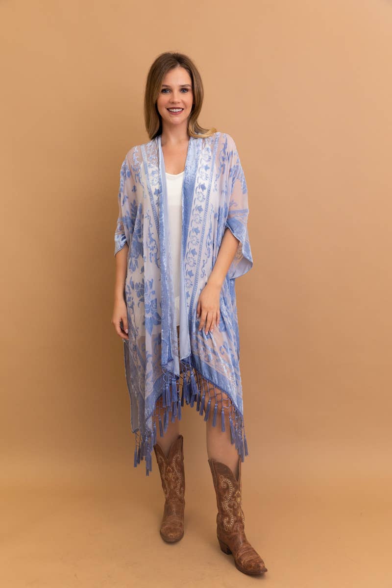 Bestselling Velvet Mesh Tapestry Tassel Kimono 💎