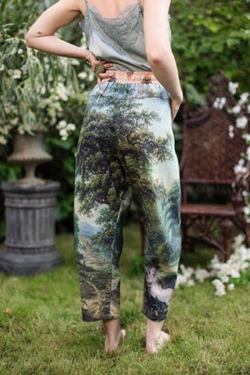 The Mythmaker Linen Crop Artist Pant w/ Boho Landscape Print