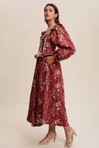 Floral Corset Ruffle Midi Dress
