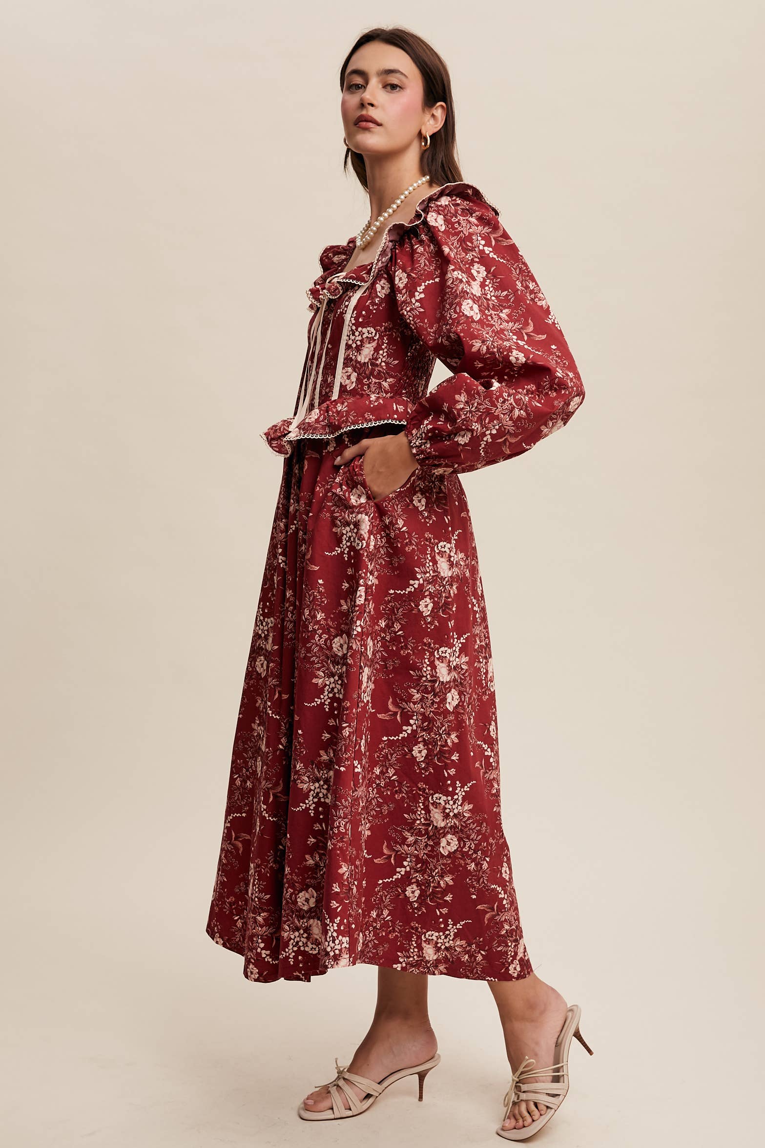 Floral Corset Ruffle Midi Dress