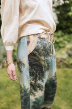 The Mythmaker Linen Crop Artist Pant w/ Boho Landscape Print