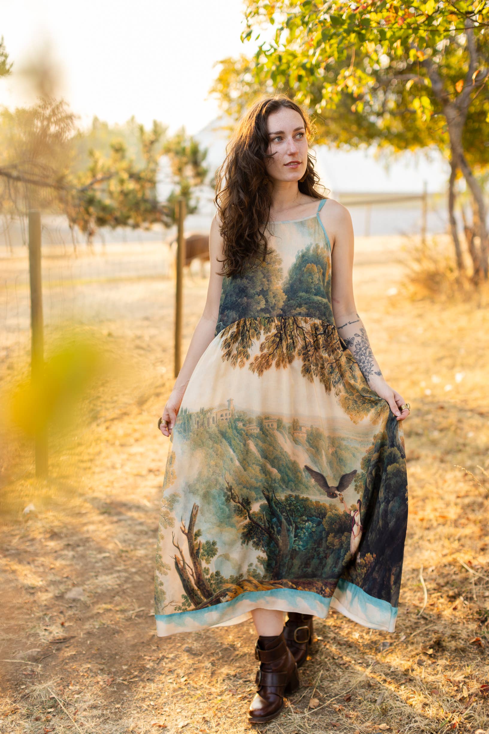 Awakening Bohéme Printed Long Maxi Slip Dress w/ Landscape