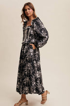 Floral Corset Ruffle Midi Dress