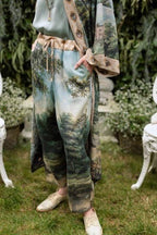 The Mythmaker Linen Crop Artist Pant w/ Boho Landscape Print