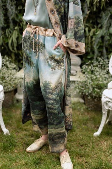 The Mythmaker Linen Crop Artist Pant w/ Boho Landscape Print