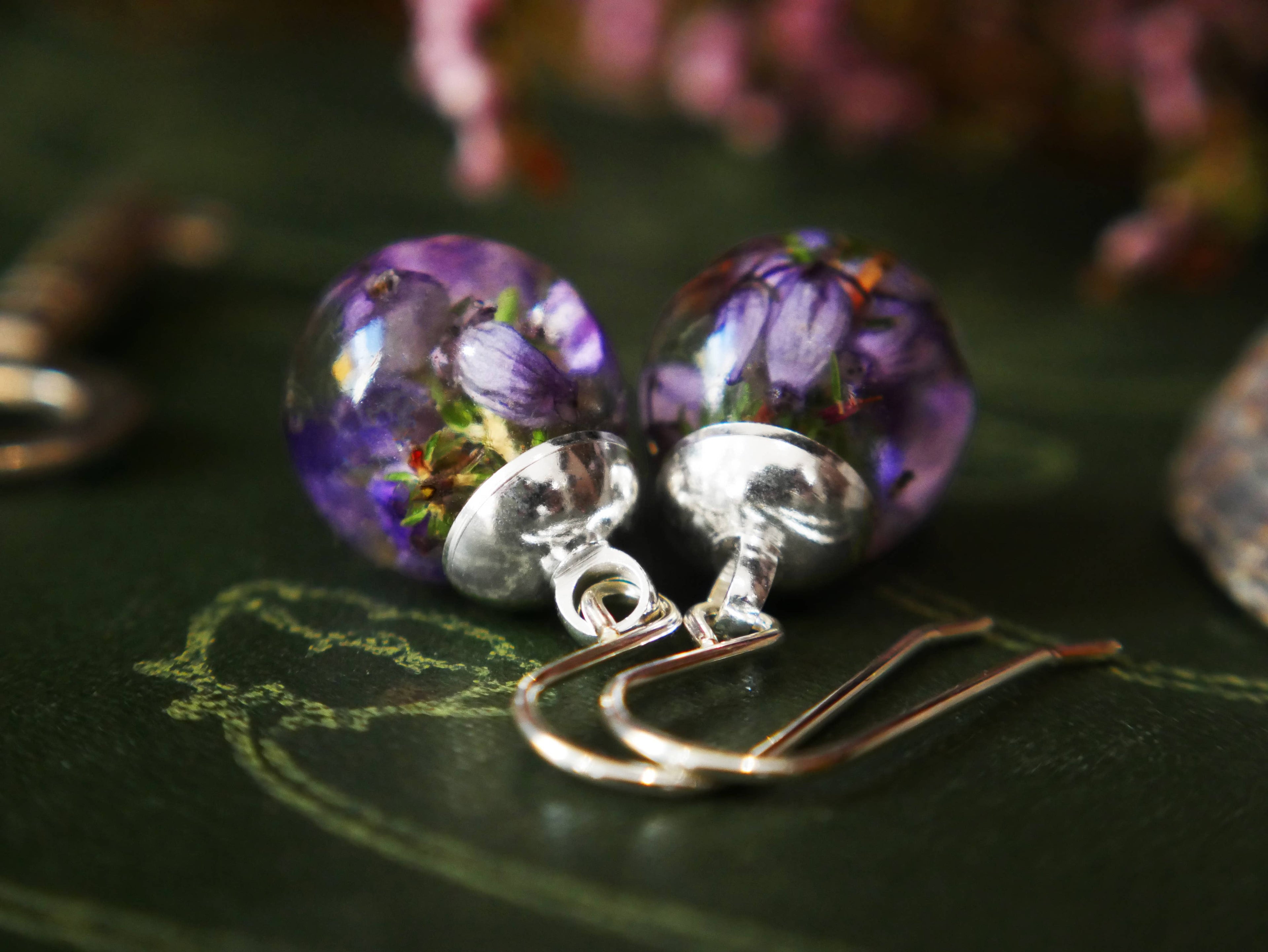 Scottish Highland Heather Drop Earrings In Sterling Silver