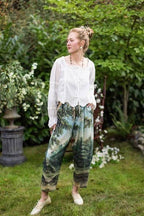 The Mythmaker Linen Crop Artist Pant w/ Boho Landscape Print