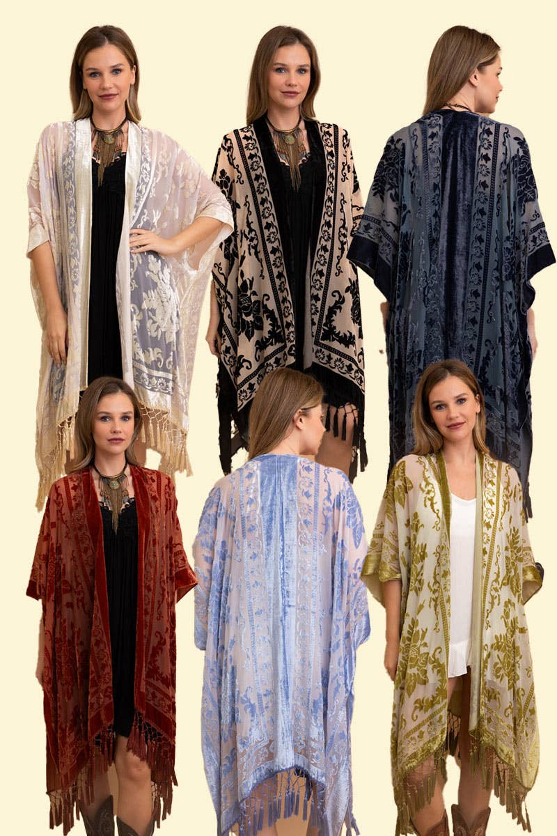 Bestselling Velvet Mesh Tapestry Tassel Kimono 💎