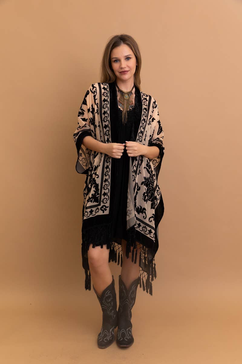 Bestselling Velvet Mesh Tapestry Tassel Kimono 💎