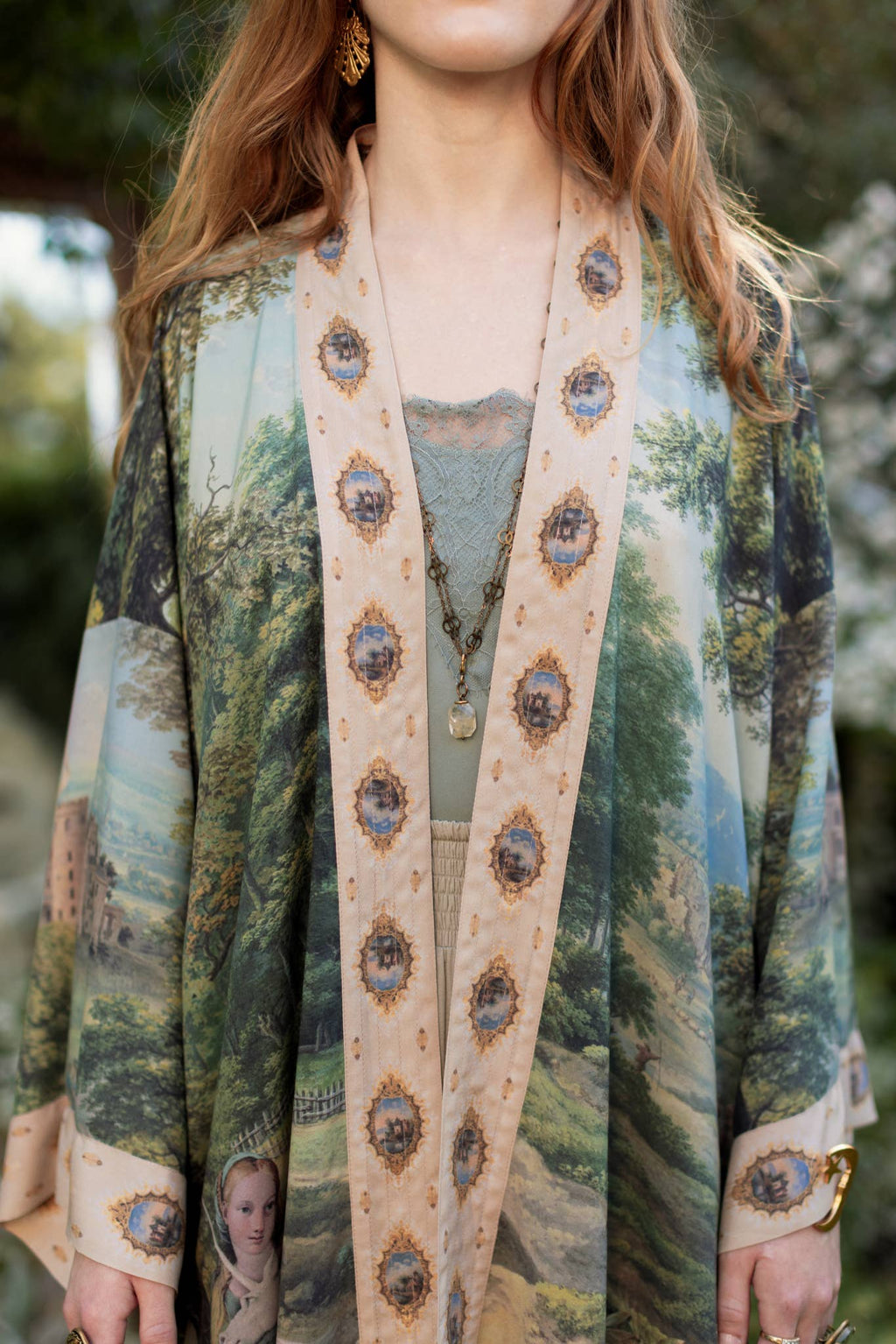 The Mythmaker Matinée Duster Kimono w/ landscape & unicorn
