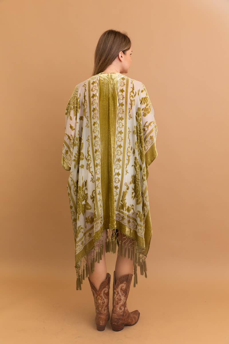 Bestselling Velvet Mesh Tapestry Tassel Kimono 💎