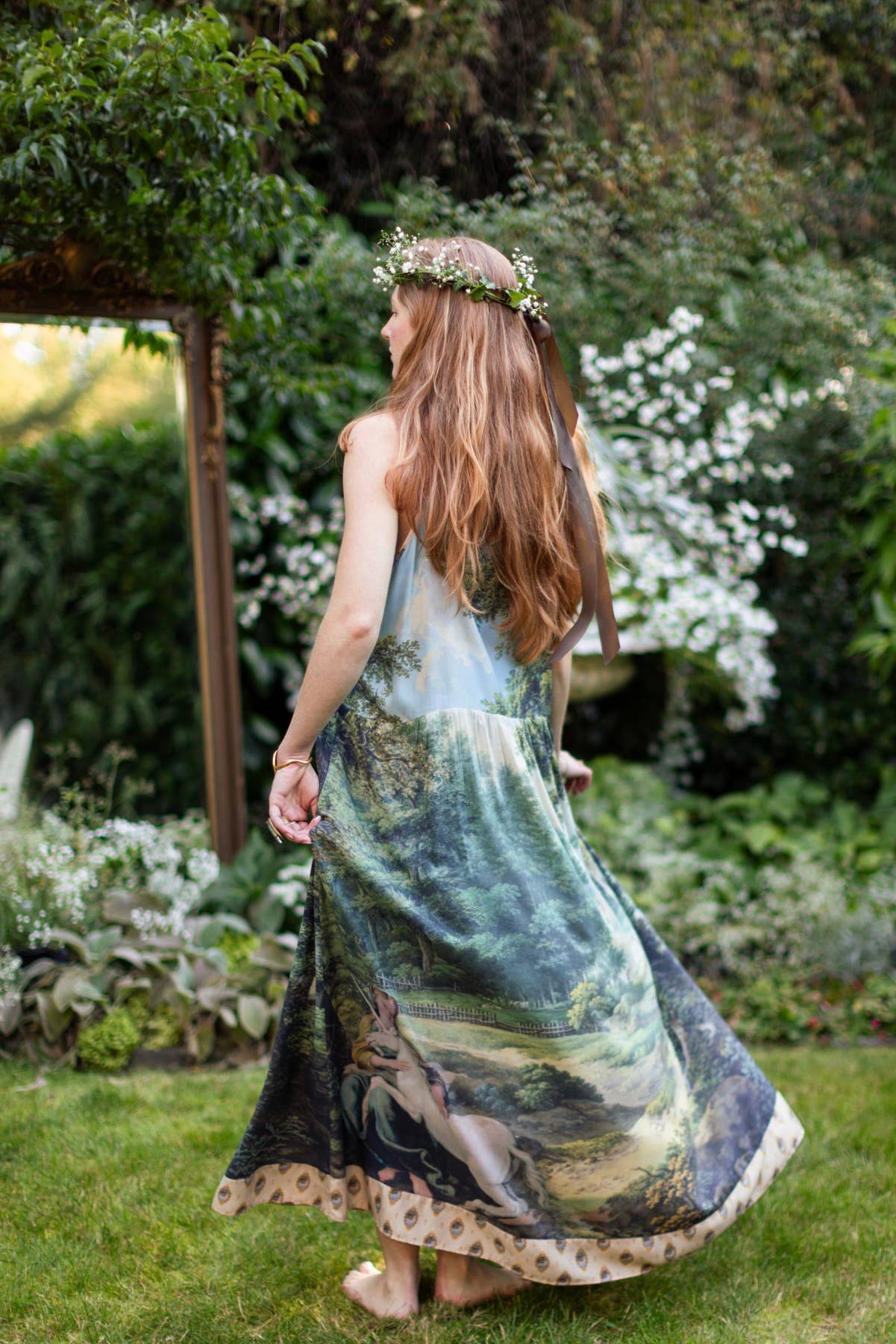 The Mythmaker Bohéme Maxi Slip Dress w/ landscape & unicorn