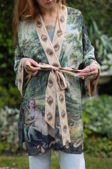 The Mythmaker Matinée Duster Kimono w/ landscape & unicorn
