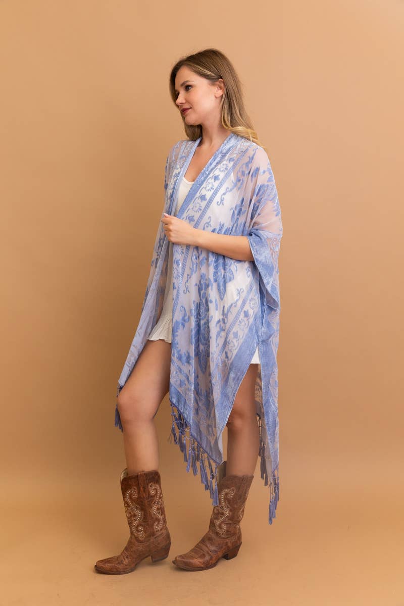 Bestselling Velvet Mesh Tapestry Tassel Kimono 💎
