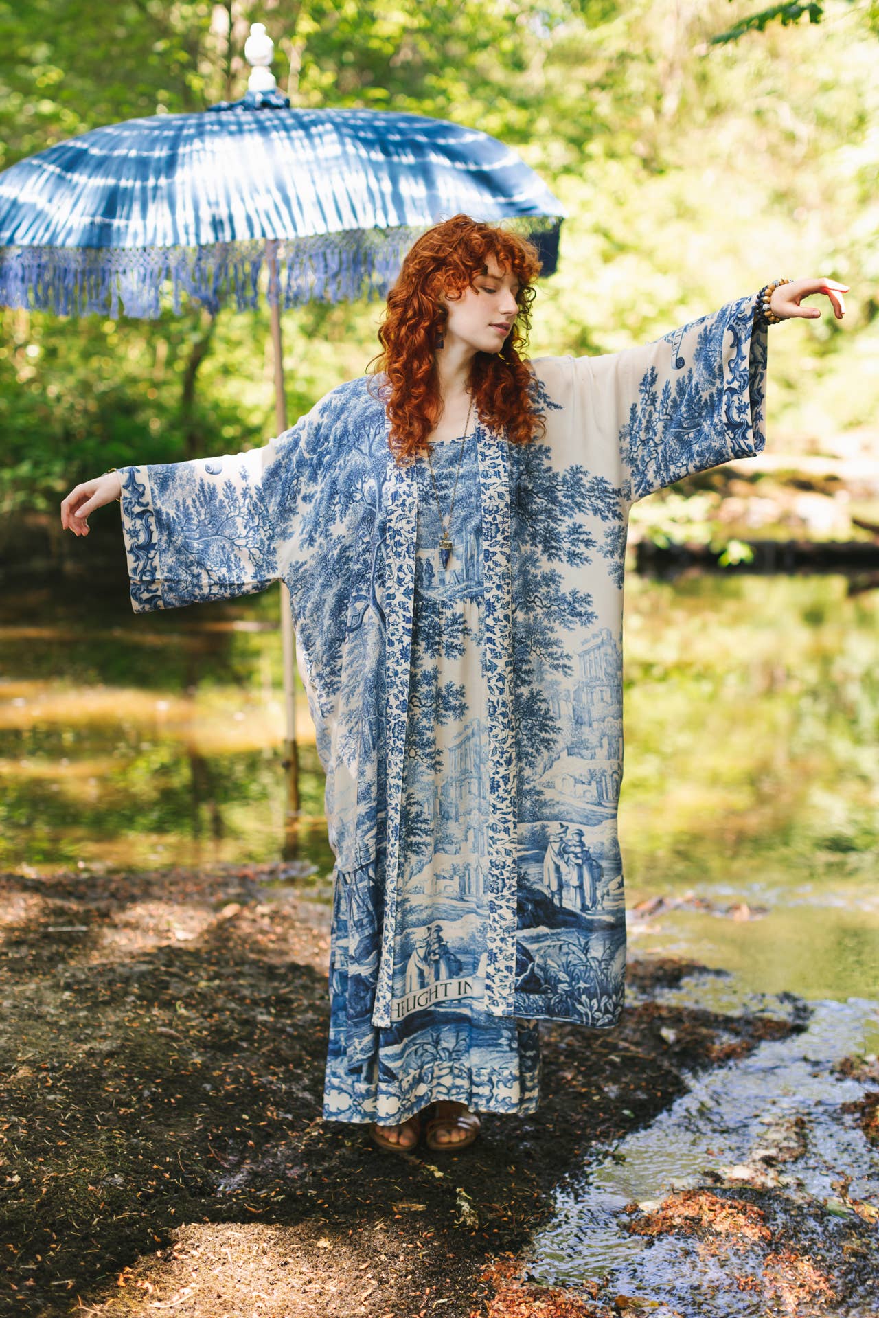 Let The Light In Bohéme Long Maxi Slip Dress w Delft Print